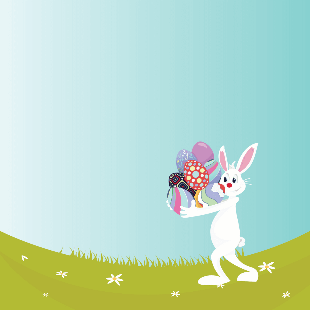 Cartoon Rabbit Holding Easter Eggs on Transparent Background