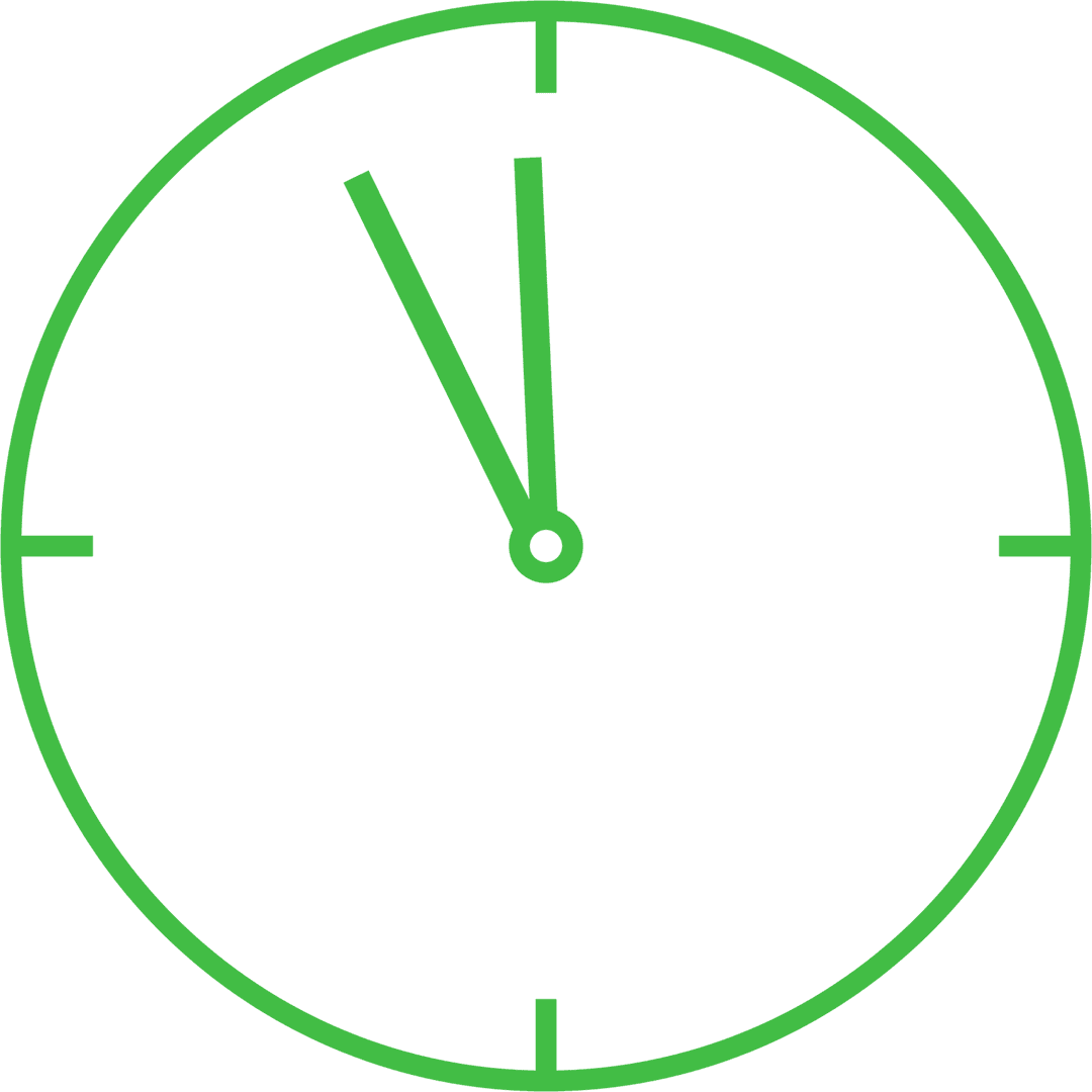 Minimalist Green Clock Icon on Transparent Background Indicating Noon