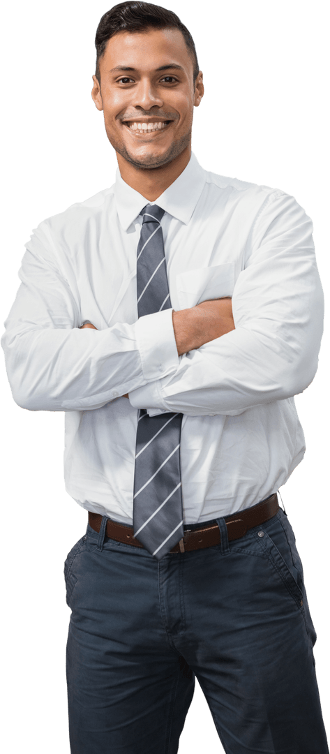 Smiling Confident Businessman Arms Crossed Transparent Background
