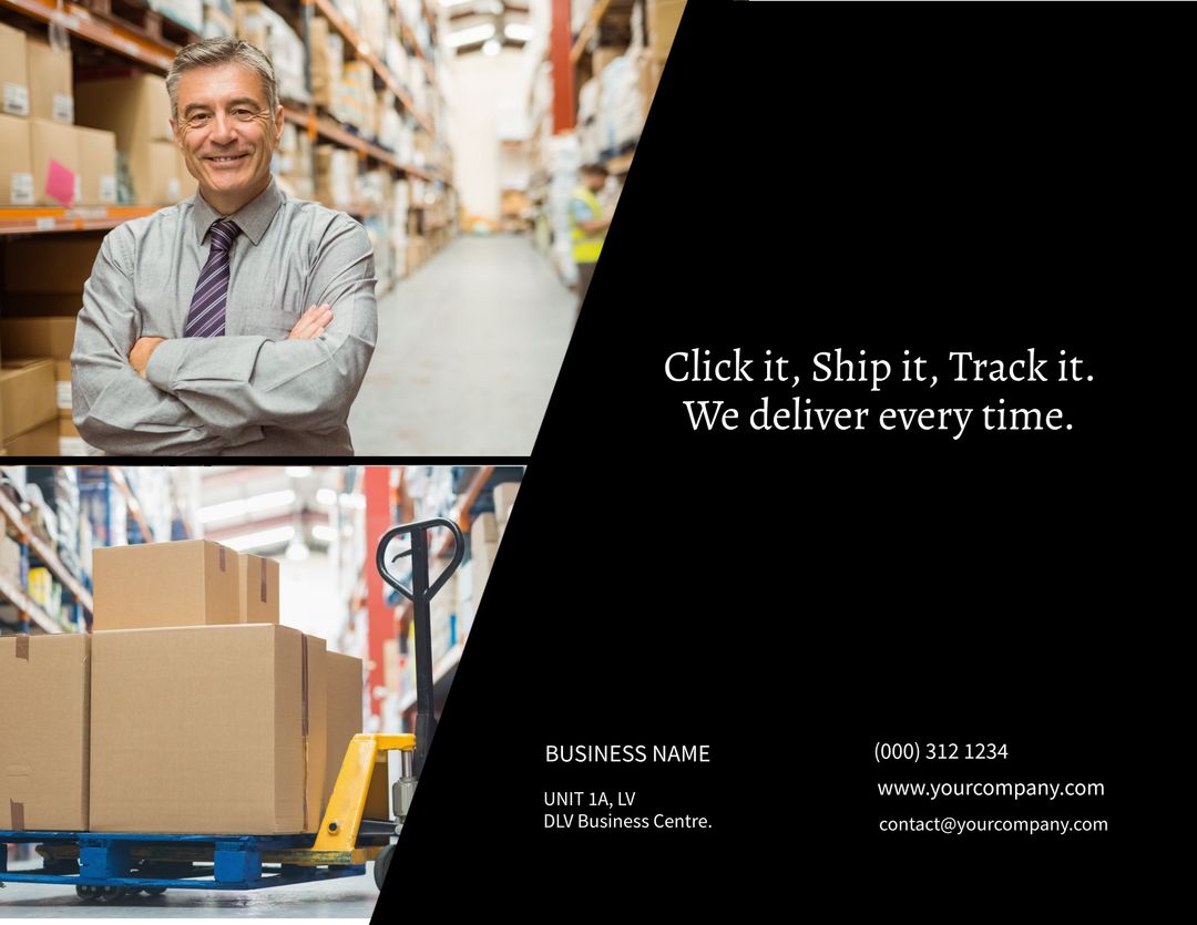 Logistics Services Promo with Confident Warehouse Employee