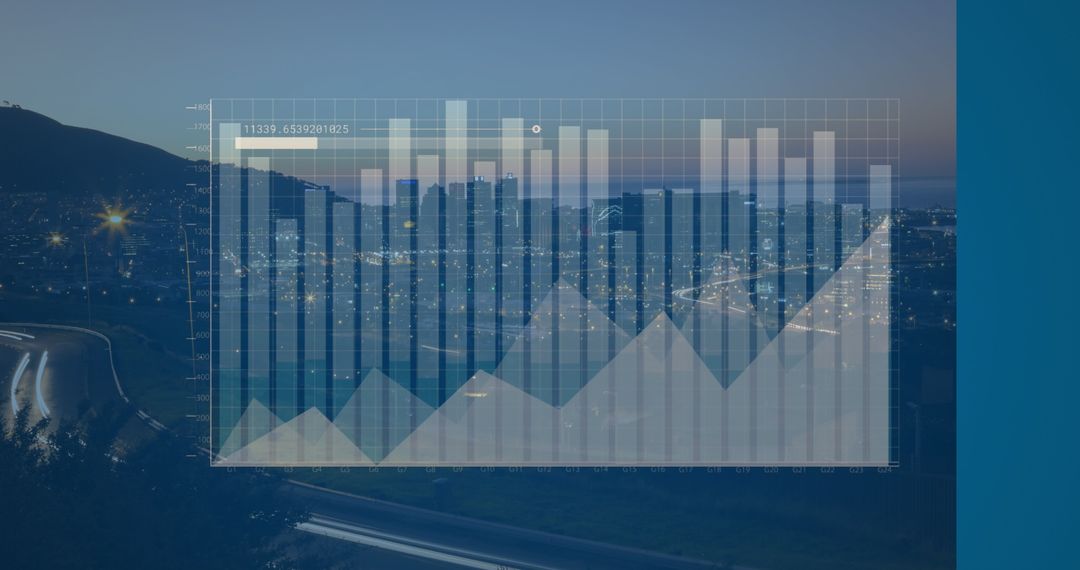 Digital Data Overlay on Cityscape Signifying Global Business Technology