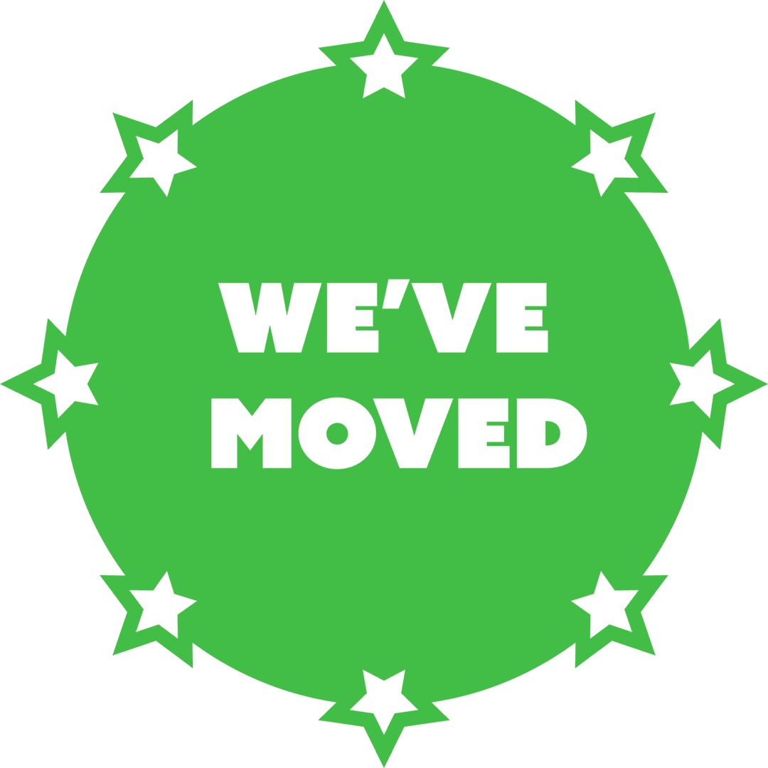 Green Emblem Design Announcing We've Moved on Transparent Background
