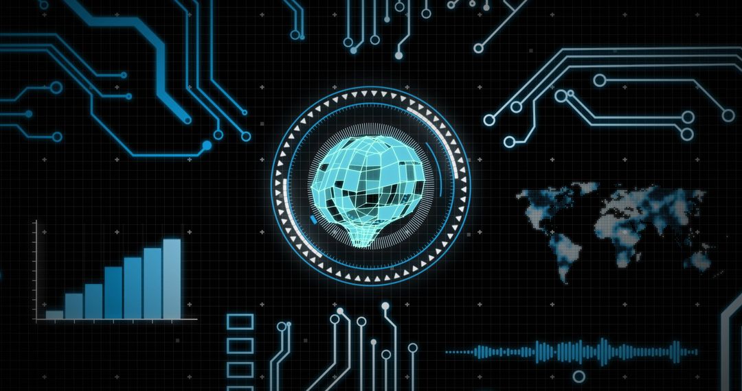 futuristic digital brain interface with data graphs and circuits - Free Images, Stock Photos and Pictures on Pikwizard.com