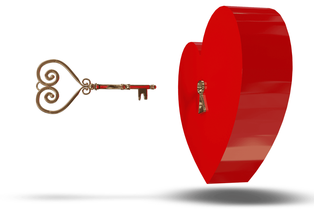 Romantic Heart and Key Design on Transparent Background