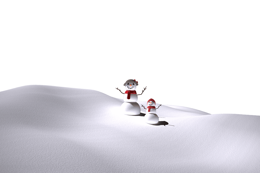Winter Snowmen on Snow Field with Transparent Background