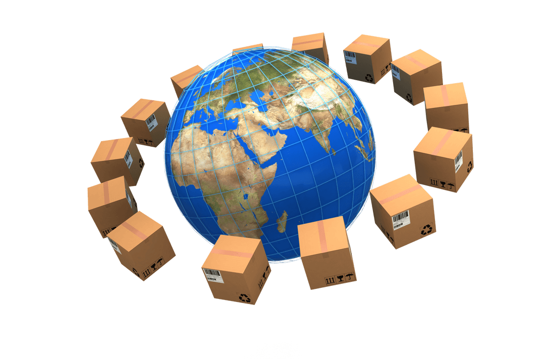 Transparent Earth Packaging Globe and Shipping Boxes Conceptual Art