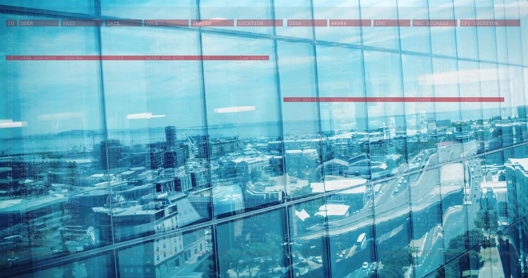 Digital Data Streams Over Cityscape Reflecting Technology