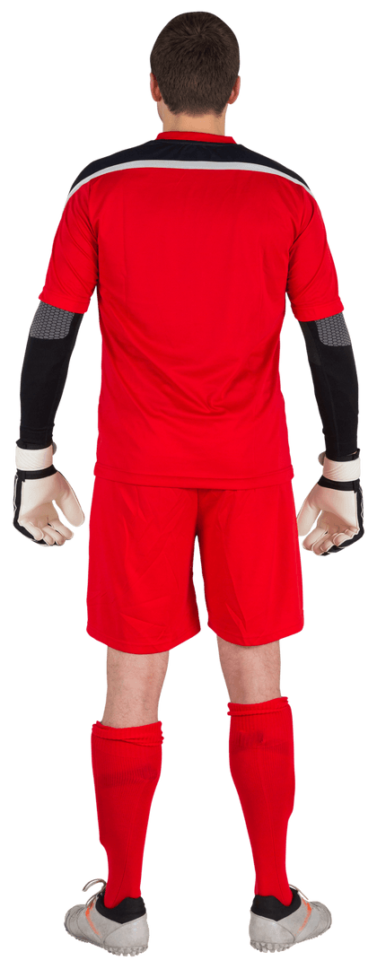 Transparent Background Rear View of Soccer Goalkeeper in Red
