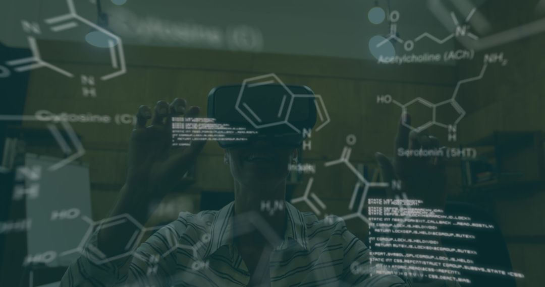 Scientist Exploring Chemistry with VR Technology in Modern Office