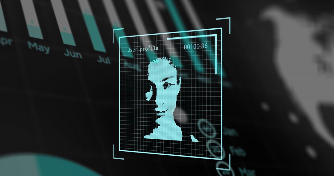 Digital Portraits Over Data Interfaces Concept
