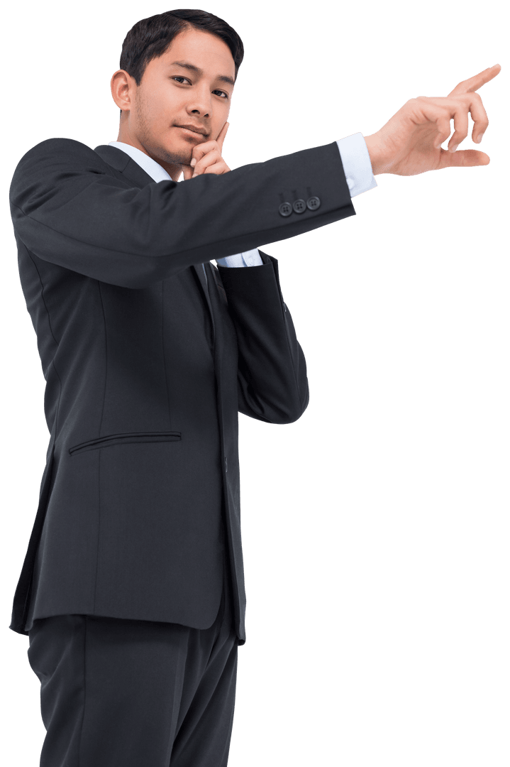 Confident Thinking Asian Businessman on Transparent Background