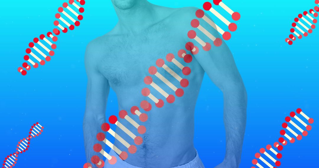 DNA Helix Overlay on Fit Male Torso in Medical Concept Art