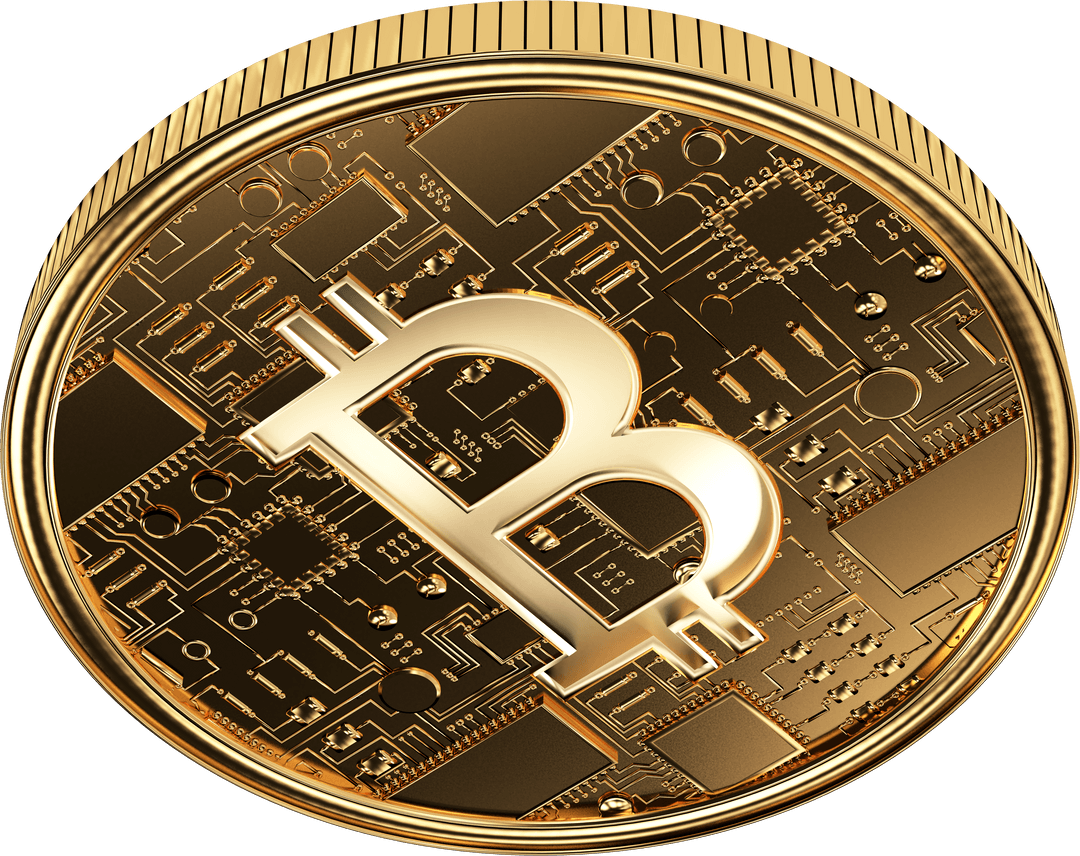 Golden Bitcoin Vector Illustration on Transparent Background