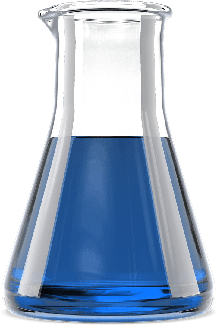 Transparent Flask with Blue Chemical Solution on White Background