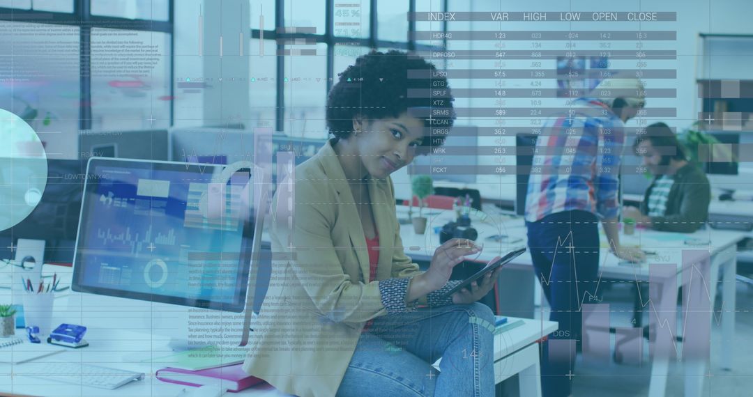 Businesswoman Analyzing Data at Modern Office with Digital Tablet
