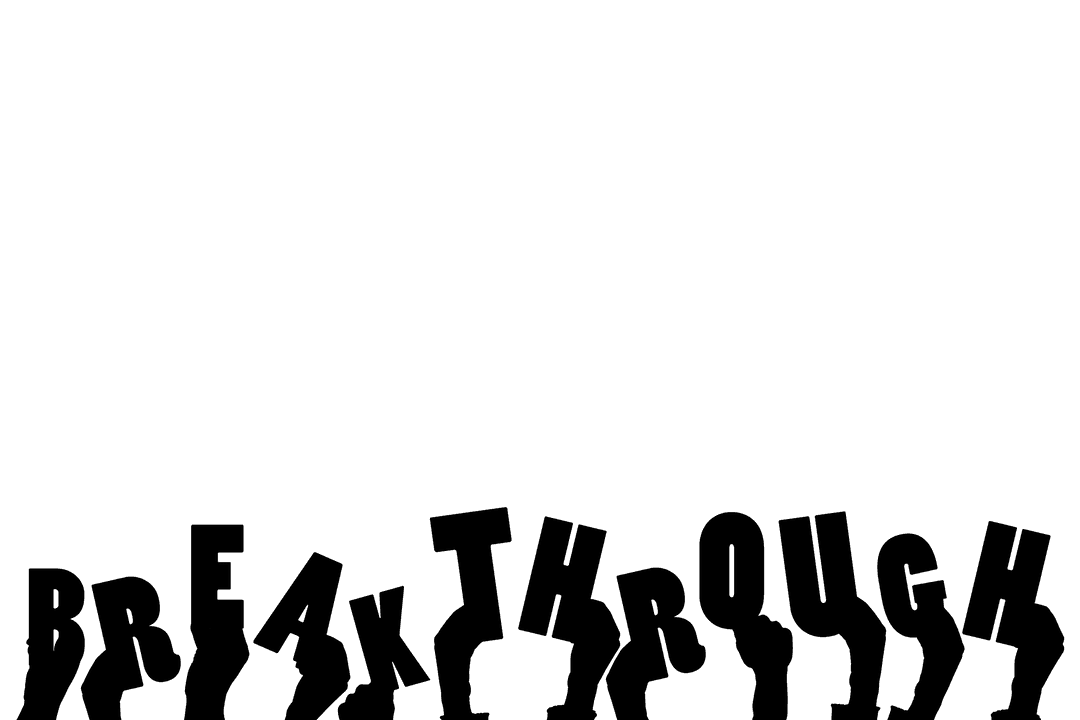 Hands Breaking Through Transparent Barrier with Breakthrough Text