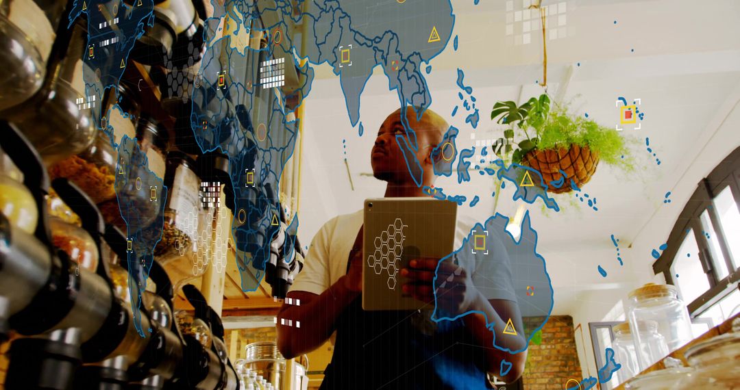 Barista Integrating Digital Technology in Modern Cafe Setting