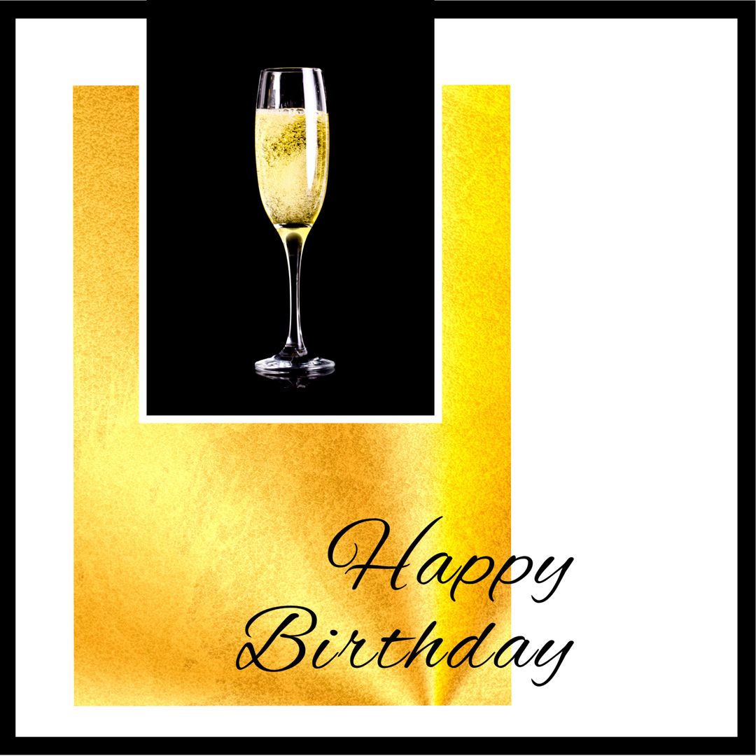 Elegant Champagne Glass Against Black and Gold with Happy Birthday Text - Download Free Stock Templates Pikwizard.com