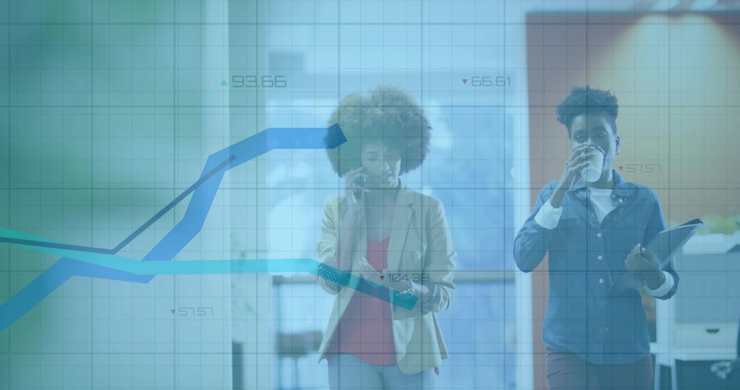 Modern Business Team Analyzing Line Chart on Mobile at Office