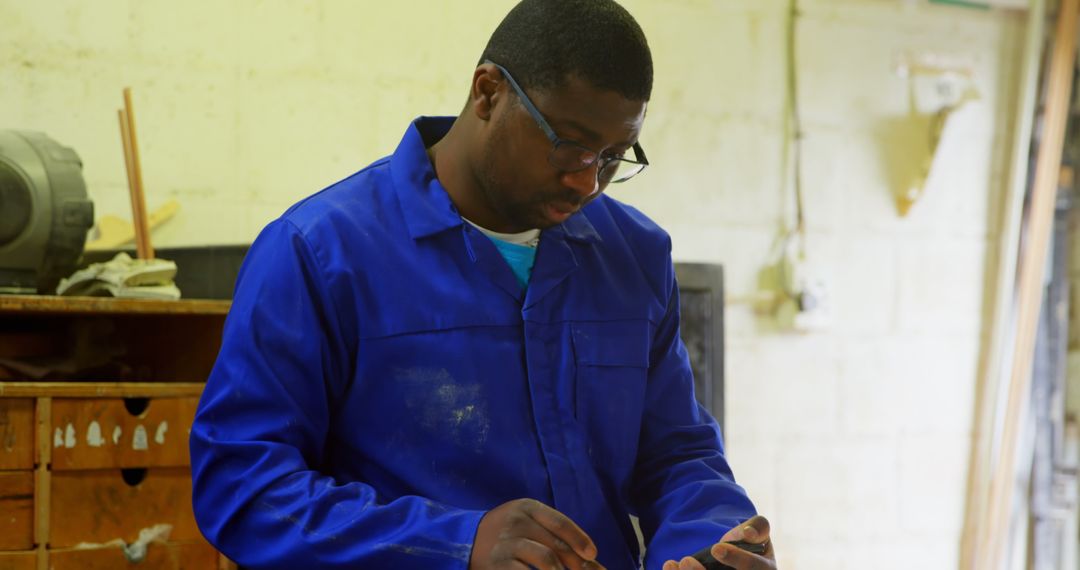 Engineer Calculating in Foundry Workshop - Free Images, Stock Photos and Pictures on Pikwizard.com