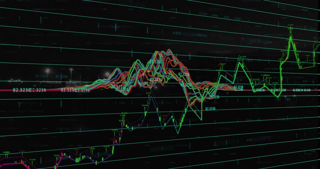 Dynamic Green Stock Chart on Digital Grid Background