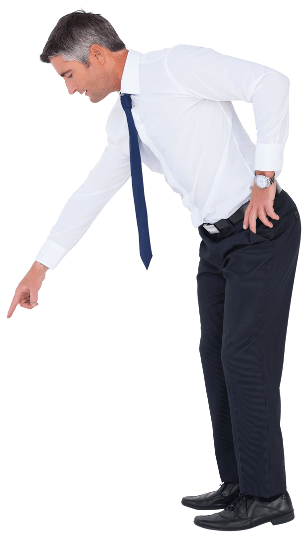 Focused Caucasian Businessman Pointing Transparent Background