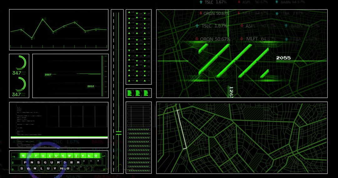 Futuristic Digital Interface with Data Graphs and Networks