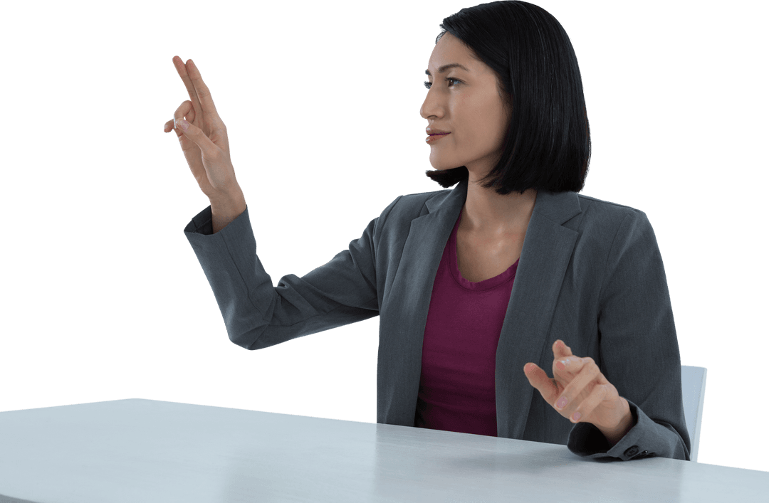 Confident Businesswoman Pointing on Transparent Virtual Interface