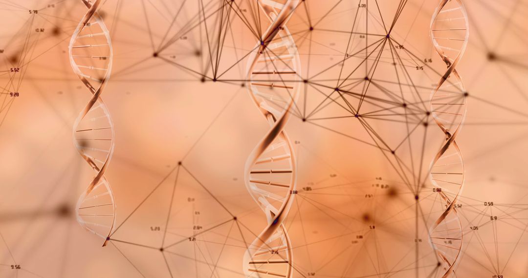 DNA Strands Integrating with Digital Network on Pink Background