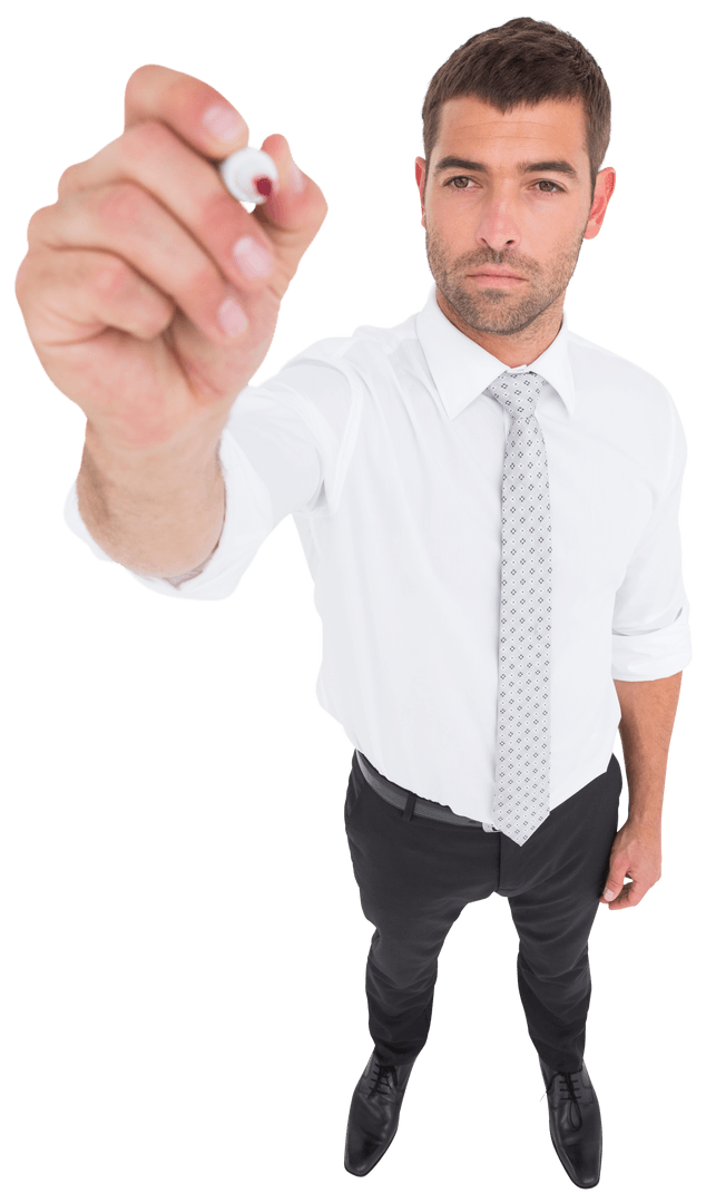 Transparent Businessman Writing With Marker Full Length