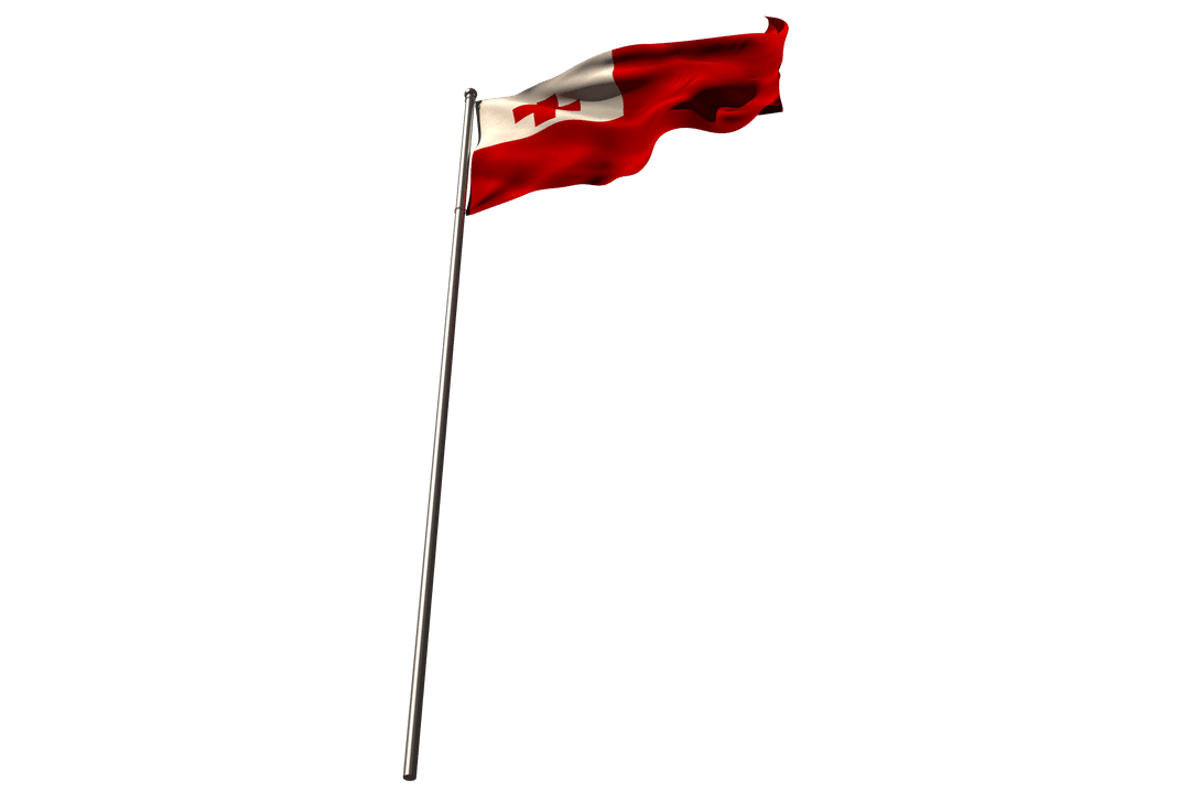Transparent Tongan Flag Waving High on Flagpole