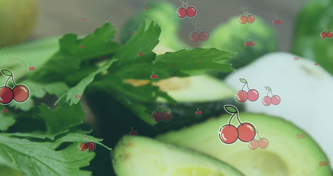 Fresh Sliced Vegetables With Floating Cherry Illustrations