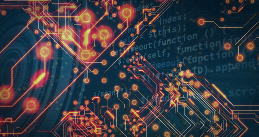 Futuristic Circuit Board and Code Overlay