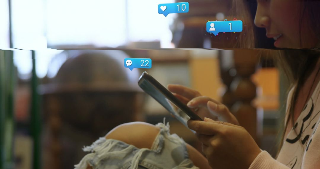 Woman Engaging with Digital Notifications on Smartphone