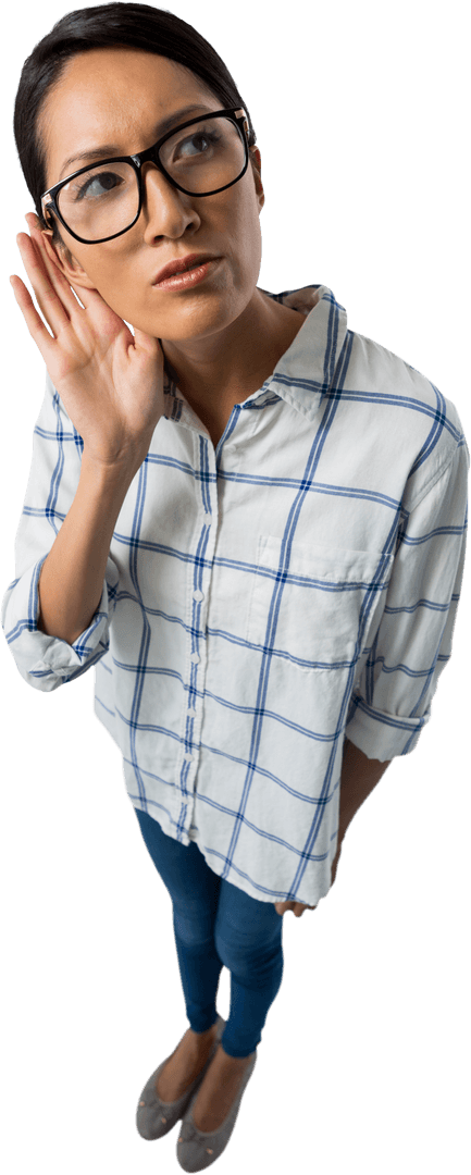 Transparent Curiously Listening Businesswoman on White Background