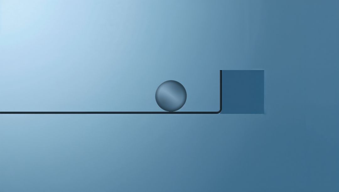 Minimalist Sphere Balancing on Edge with Blue Toned Background