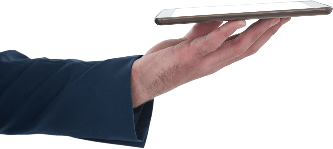 Transparent Hand Holding Tablet Isolated on White Background