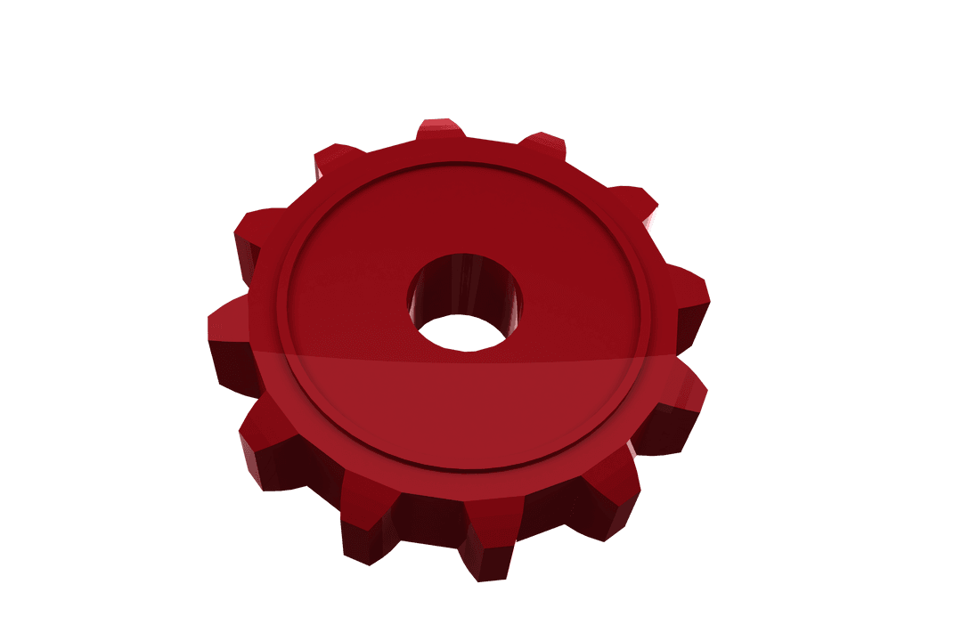 Transparent Red Gear Rendering with 3D Effects