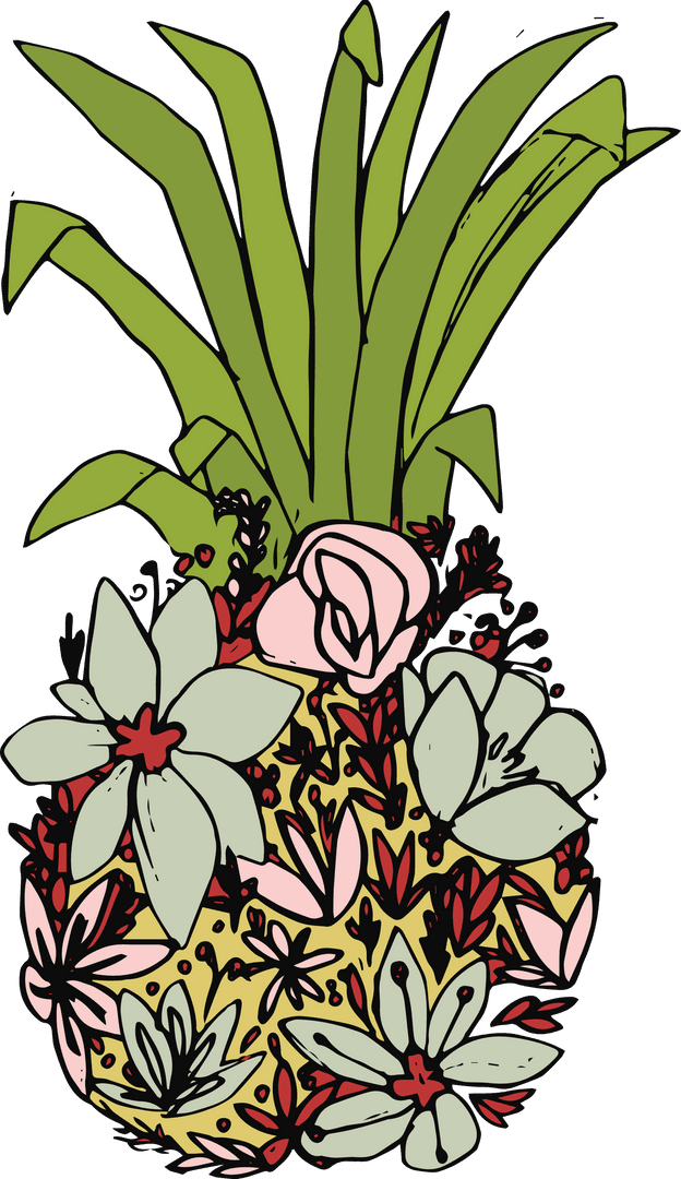 Colorful Pineapple Shaped Floral Artistic Design on Transparent Background