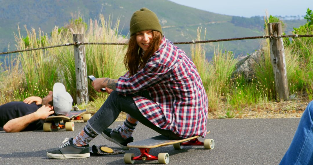 Young Skater Enjoying Outdoor Adventure with Friends