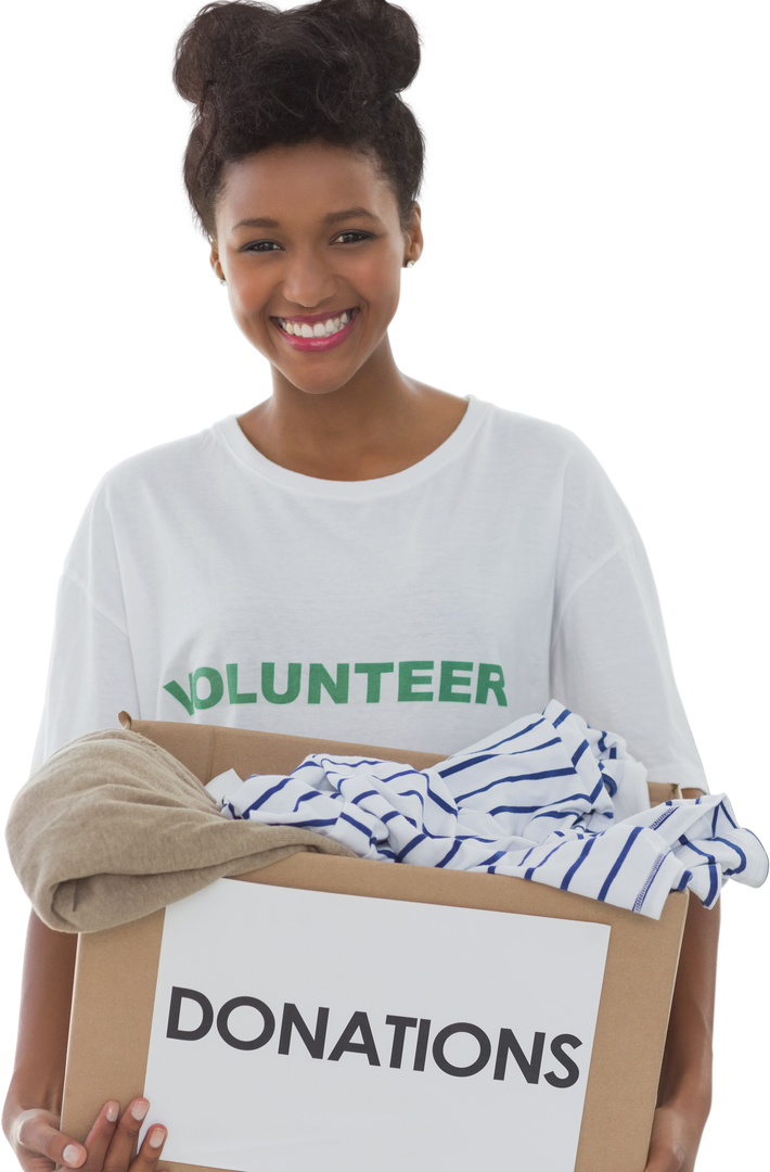 Smiling Woman Holding Box of Clothes for Donations - Download Free Stock Images Pikwizard.com