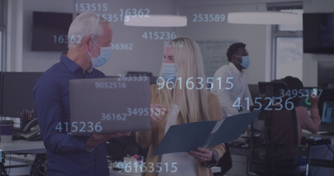 Colleagues Discussing Data in Office with Virtual Interface