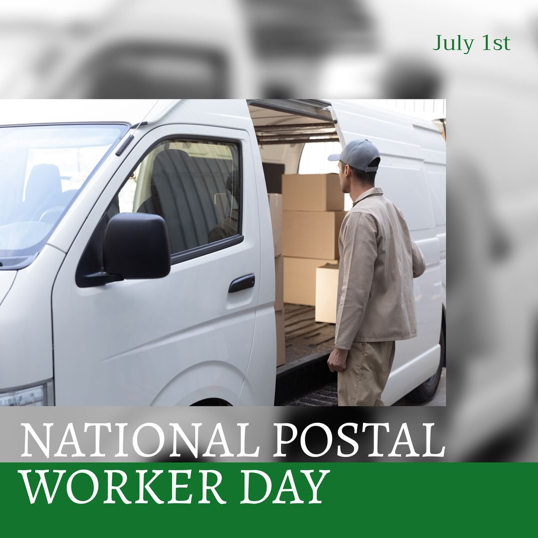 National Postal Worker Day Celebration with Delivery Man Carrying Boxes - Download Free Stock Templates Pikwizard.com