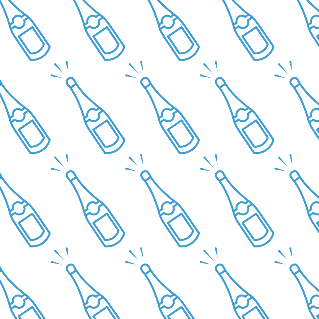 Pattern of Blue Champagne Bottles on Transparent Background