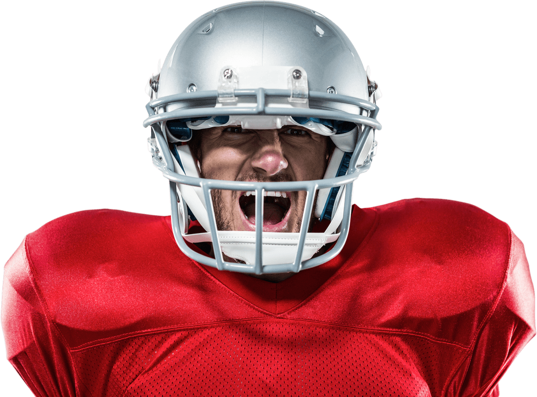 Aggressive Transparent Football Player in Red Jersey Screaming