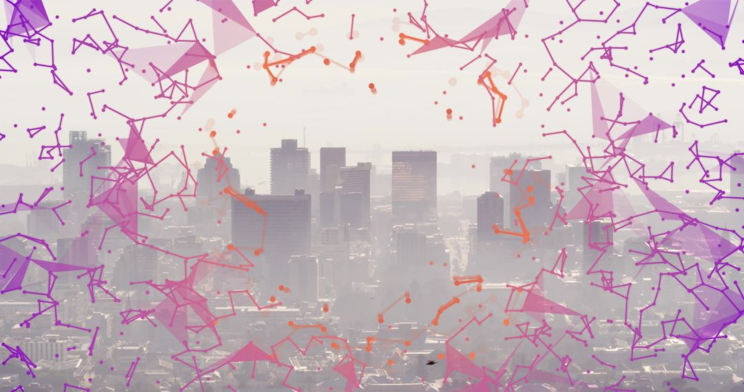 Urban Futuristic Cityscape with Abstract Digital Network Overlay