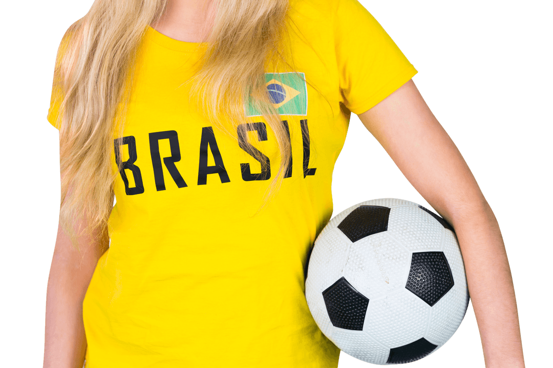Blonde Soccer Fan Holding Ball with Transparent Background
