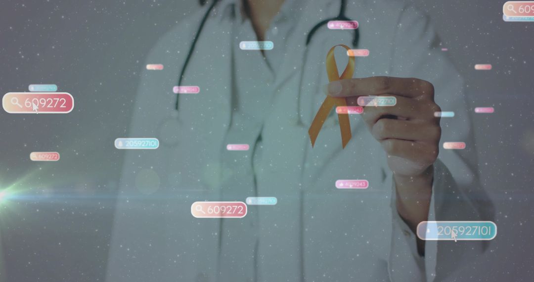 Doctor Holding Yellow Ribbon Activating Digital Health Interface