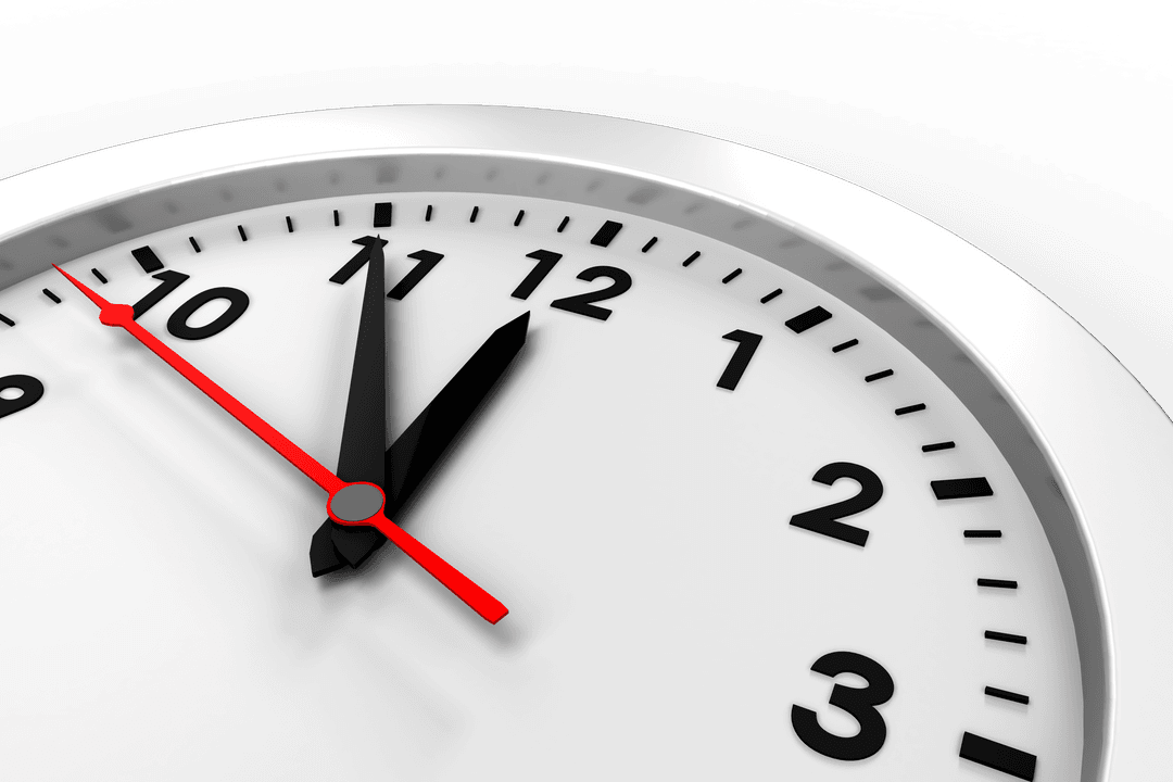 Transparent Digital White Clock Illustration with Red Hands