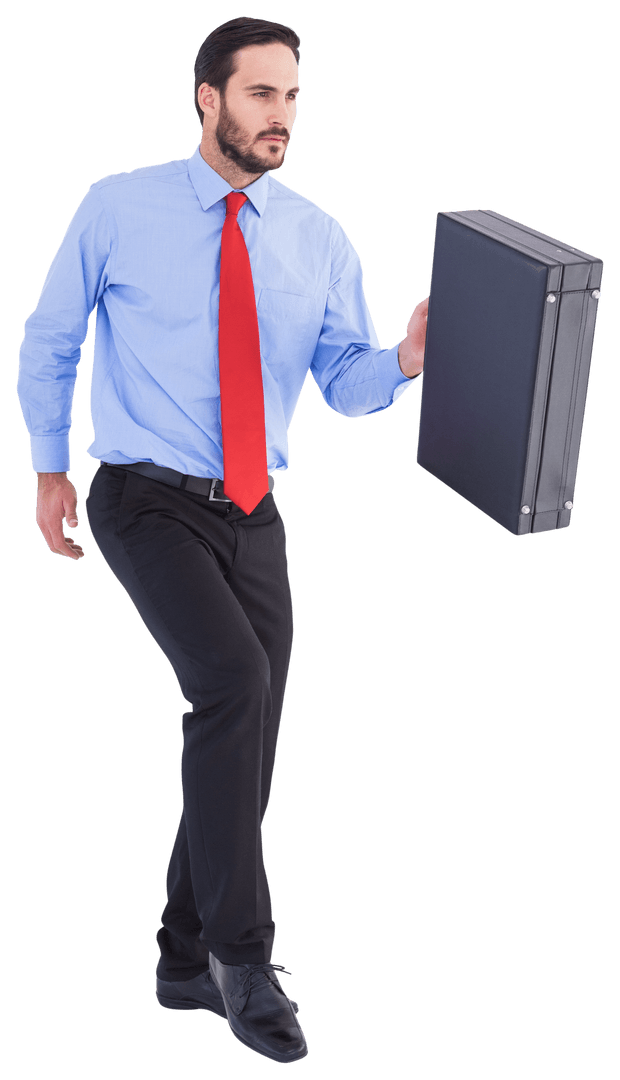 Businessman Walking with Briefcase on Transparent Background